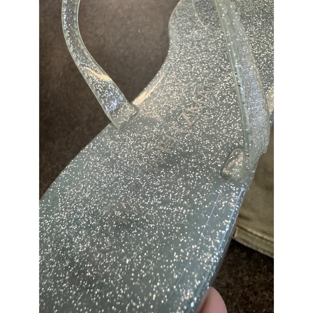 Stuart Weitzman Glitter Jelly Sandals Pale Blue Double Strap Flat Slides 8B - Picture 3 of 6